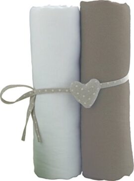 Babycalin Lot de 2 Draps Housse Blanc / Taupe 60 x 120 cm Babycalin Lot de 2 Draps Housse Blanc / Taupe 60 x 120 cm