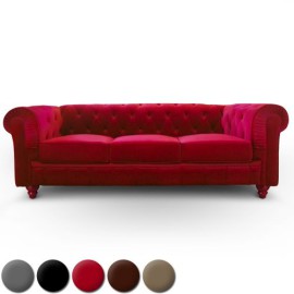 Canape 3 places Chesterfield Velours Rouge Canape 3 places Chesterfield Velours Rouge 2