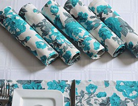 Coton-Serviettes-Set-de-6-Blanc-Gris-Turquoise-imprim-floral-Linge-de-table-Spring-Dcorations-0-0