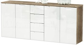 Demeyere 170423 Clio Range-Tout avec 4 Tiroirs/4 Portes Panneau de Particules Chêne Monument/Blanc Brillant 179,4 x 38,7 x 79,2 cm Demeyere 170423 Clio Range-Tout avec 4 Tiroirs/4 Portes Panneau de Particules Chêne Monument/Blanc Brillant 179,4 x 38,7 x 79,2 cm 2