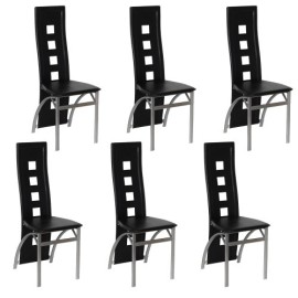 Lot de 6 chaises de salle à manger en simili cuir noir & acier design Quattro meuble siège Lot de 6 chaises de salle à manger en simili cuir noir & acier design Quattro meuble siège