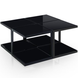 Menzzo Contemporain Cuadro Table Basse 4 Eléments Inox/Verre 80 x 80 x 40 cm Menzzo Contemporain Cuadro Table Basse 4 Eléments Inox/Verre 80 x 80 x 40 cm 2