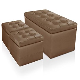 Menzzo Contemporain Panky Banquette-Coffre + 2 Poufs Bois 85 x 44 x 45 cm Menzzo Contemporain Panky Banquette-Coffre + 2 Poufs Bois 85 x 44 x 45 cm 2