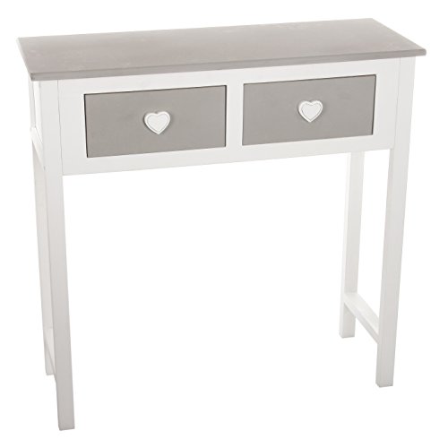 Meuble Console Table 2 Tiroirs Design Coeur En Bois Coloris Blanc Et Gris