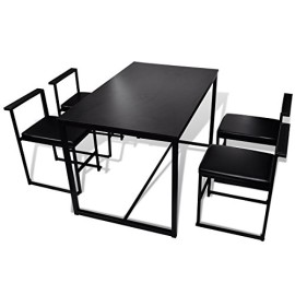 Table de salle à manger et 4 chaises noir MDF Table de salle à manger et 4 chaises noir MDF