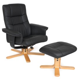 TecTake Fauteuil relax TV pour la détente avec pouf en simili-cuir avec pied en bois noir TecTake Fauteuil relax TV pour la détente avec pouf en simili-cuir avec pied en bois noir