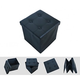 Todeco – Pouf de rangement pliable simili cuir noir élégant 38 x 38 cm Todeco – Pouf de rangement pliable simili cuir noir élégant 38 x 38 cm