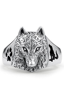 Cadeaux-de-Nol-Sterling-Silver-Black-Animal-tte-de-loup-patte-dimpression-Howling-bague-Silhouette-0-0