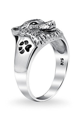 Cadeaux de Noël Sterling Silver Black Animal tête de loup patte d’impression Howling bague Silhouette Cadeaux de Noël Sterling Silver Black Animal tête de loup patte d’impression Howling bague Silhouette 4