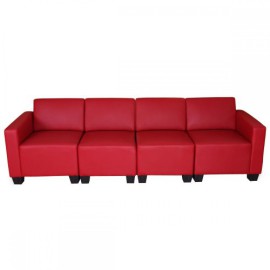 Canap-4-places-loungesalon-Lyon-systme-modulaire-simili-cuir-rouge-0