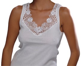 Débardeur – coton peigné – large empiècement dentelle – sans couture latérale – femme Débardeur – coton peigné – large empiècement dentelle – sans couture latérale – femme