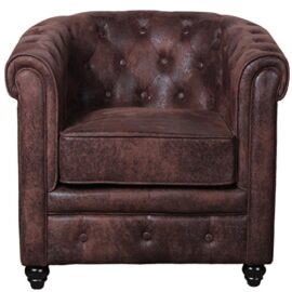 Fauteuil Chesterfield microfibre marron vintage Fauteuil Chesterfield microfibre marron vintage