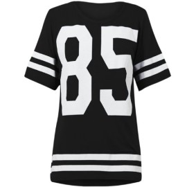 Glamour-Babe-T-shirt-de-football-amricain-style-universitaire-Imprim-85-Femme-Noir-0