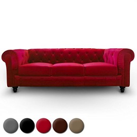 Intense Déco – Canape Chesterfield Velours 3 Places Altesse Rouge Intense Déco – Canape Chesterfield Velours 3 Places Altesse Rouge