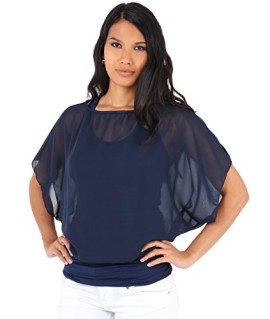 KRISP® Top Blouse Ample 2 en 1 Manches Chauve-Souris KRISP® Top Blouse Ample 2 en 1 Manches Chauve-Souris