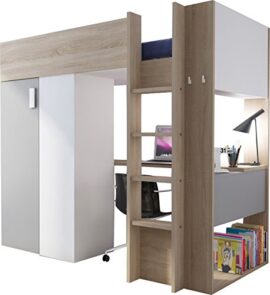 Lit combiné 90×200 enfant ultra moderne coloris bois et gris Lit combiné 90×200 enfant ultra moderne coloris bois et gris