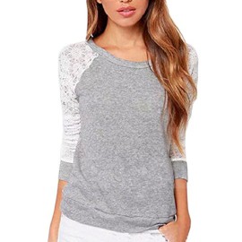 MAKIYO femme T-shirt blouse tops manches longues en dentelle dos nu col rond MAKIYO femme T-shirt blouse tops manches longues en dentelle dos nu col rond