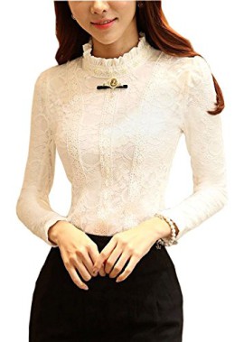 Minetome Femme Rétro Manches Broderie Dentelle Crochet T-Shirt Top De Soie Blouse Minetome Femme Rétro Manches Broderie Dentelle Crochet T-Shirt Top De Soie Blouse