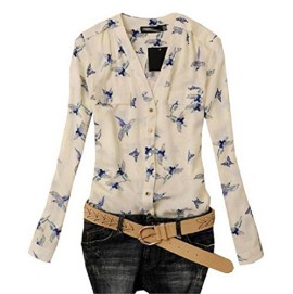 Tonsee-Femmes-s-Fashion-Oiseau-Print-Blouse-Manches-Longues-Chemises-Slim-Sport-0