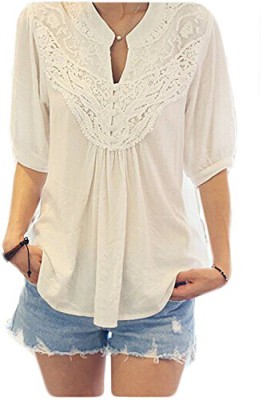 VADOOLL-Femme-Blanc-Dentelle-43-Manches-Dsinvolte-Blouse-Epissage-Crochet-en-Mousseline-de-Soie-Tops-Sexy-Chemisier-0