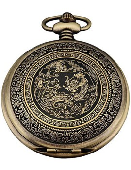 AMPM24 Montre à Gousset Poche Pendatif Quartz Dragon Design Bronze Cadeau WPK062 AMPM24 Montre à Gousset Poche Pendatif Quartz Dragon Design Bronze Cadeau WPK062