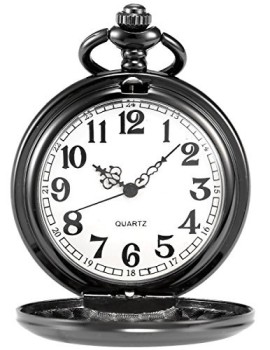 AMPM24-Montre--Gousset-Poche-Quartz-Chaine-Elegant-Poli-Apparence-Noir-Cadeau-WPK026-0