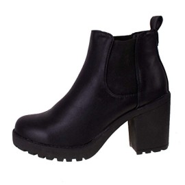 Aspect-cuir-noir-pour-femme-mi-drapantes-plateforme-Chelsea-Bottines--talon-Noir-0