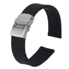 Bande-Bracelet-Chane-de-Montre-en-Caoutchouc-de-Silicone-Etanche--Boucle-Dployante-20mm-Noir-0