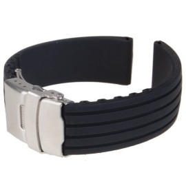 Bande / Bracelet / Chaîne de Montre en Caoutchouc de Silicone Etanche à Boucle Déployante 22mm – Noir Bande / Bracelet / Chaîne de Montre en Caoutchouc de Silicone Etanche à Boucle Déployante 22mm – Noir 2