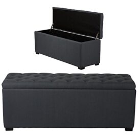 Banquette-coffre capitonnée lin anthracite Amélie (L.120cm) Banquette-coffre capitonnée lin anthracite Amélie (L.120cm)