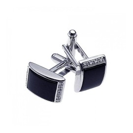 Boutons de Manchette pour hommes Plaqués Rhodium Cuivre Noir Onyx Carré Zircon Boutons de Manchette pour hommes Plaqués Rhodium Cuivre Noir Onyx Carré Zircon