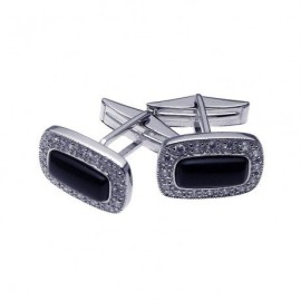 Boutons-de-Manchette-pour-hommes-Plaqus-Rhodium-Cuivre-Noir-onyx-au-centre-Zircon-0-0