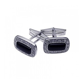 Boutons-de-Manchette-pour-hommes-Plaqus-Rhodium-Cuivre-Noir-onyx-au-centre-Zircon-0