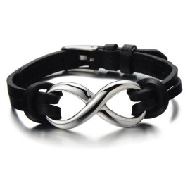 Bracelet-Amour-Infini-Acier-Inoxydable-Noir-Vritable-Cuir-Bracelet-Pour-Hommes-et-Femmes-0