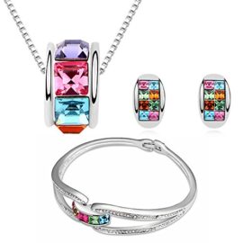 Cadeau Noel MARENJA Cristal-Parure Bijoux Collier Boucles d’oreilles et Bracelet pour Femme-Anneau-Plaqué Or Blanc-Cristal Autrichien Multicolore-Bijoux Fantaisie Cadeau Noel MARENJA Cristal-Parure Bijoux Collier Boucles d’oreilles et Bracelet pour Femme-Anneau-Plaqué Or Blanc-Cristal Autrichien Multicolore-Bijoux Fantaisie