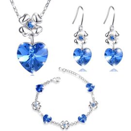 Cadeau Noel MARENJA Cristal-Parure Bijoux Collier Boucles d’oreilles et Bracelet pour Femme-Coeur Fleur-Plaqué Or Blanc-Cristal Autrichien Bleu-Bijoux Fantaisie Cadeau Noel MARENJA Cristal-Parure Bijoux Collier Boucles d’oreilles et Bracelet pour Femme-Coeur Fleur-Plaqué Or Blanc-Cristal Autrichien Bleu-Bijoux Fantaisie 2