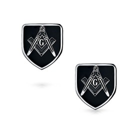 Cadeaux-de-Nol-Acier-inoxydable-Masonic-Square-et-boussole-Black-Mens-Boutons-de-manchette-0-1