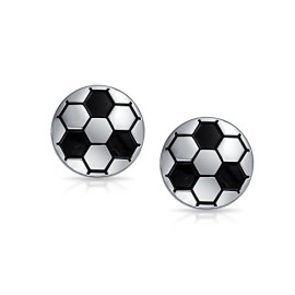 Cadeaux-de-Nol-Deux-tons-de-noir-ballon-de-soccer-Mens-Sports-Boutons-de-manchette-plaqu-rhodium-0-0