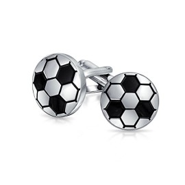 Cadeaux-de-Nol-Deux-tons-de-noir-ballon-de-soccer-Mens-Sports-Boutons-de-manchette-plaqu-rhodium-0