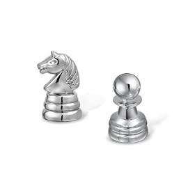 Cadeaux de Noël Knight et pion Pièces d’échecs Mens Boutons de manchette plaqué rhodium Cadeaux de Noël Knight et pion Pièces d’échecs Mens Boutons de manchette plaqué rhodium 3