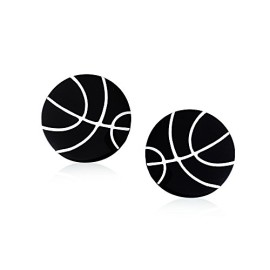 Cadeaux-de-Nol-Lmail-noir-Sterling-Silver-Mens-Sports-Basketball-Boutons-de-manchette-0-0