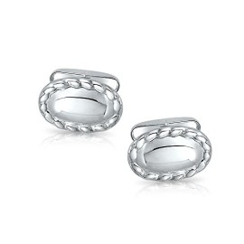 Cadeaux-de-Nol-Mens-925-Silver-ovale-frontire-tress-Style-du-sud-ouest-de-boutons-de-manchette-0-0