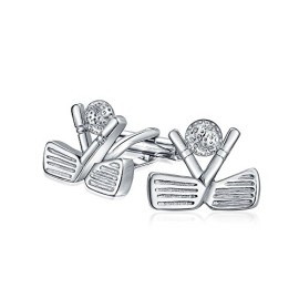 Cadeaux de Noël Mens Sports Clubs de Golf et bille de boutons de manchette plaqué rhodium Cadeaux de Noël Mens Sports Clubs de Golf et bille de boutons de manchette plaqué rhodium