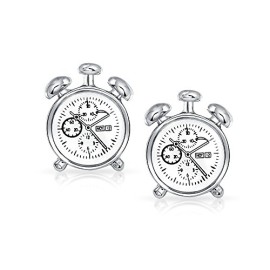 Cadeaux de Noël Tour de style Vintage Réveil Mens Boutons de manchette plaqué rhodium Cadeaux de Noël Tour de style Vintage Réveil Mens Boutons de manchette plaqué rhodium 3