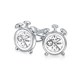 Cadeaux de Noël Tour de style Vintage Réveil Mens Boutons de manchette plaqué rhodium Cadeaux de Noël Tour de style Vintage Réveil Mens Boutons de manchette plaqué rhodium 2