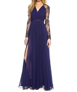 Chinatera Femme élégante maxi Robe de soirée fourchu Manches longues en dentelle bleu foncé Chinatera Femme élégante maxi Robe de soirée fourchu Manches longues en dentelle bleu foncé 2