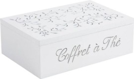 Coffret 6 compartiments à thé en bois blanc 24,5×16,5x8cm Coffret 6 compartiments à thé en bois blanc 24,5×16,5x8cm