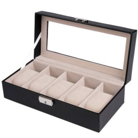 Coffret pour montres Noir – simili cuir – avec serrure – boîtier rangement 5 montres – CAPACITÉ AU CHOIX Coffret pour montres Noir – simili cuir – avec serrure – boîtier rangement 5 montres – CAPACITÉ AU CHOIX 3