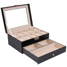 Coffret pour montres avec serrure – boîtier rangement 10 montres + tiroir – CAPACITÉ AU CHOIX Coffret pour montres avec serrure – boîtier rangement 10 montres + tiroir – CAPACITÉ AU CHOIX