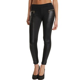 DJT-Pantalon-Slim-fit-Jegging-Stretch-Simili-Cuir-Bi-matiere-Femme-0-2